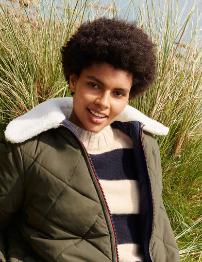 Reversible Quilted Puffer Coat-Khaki
