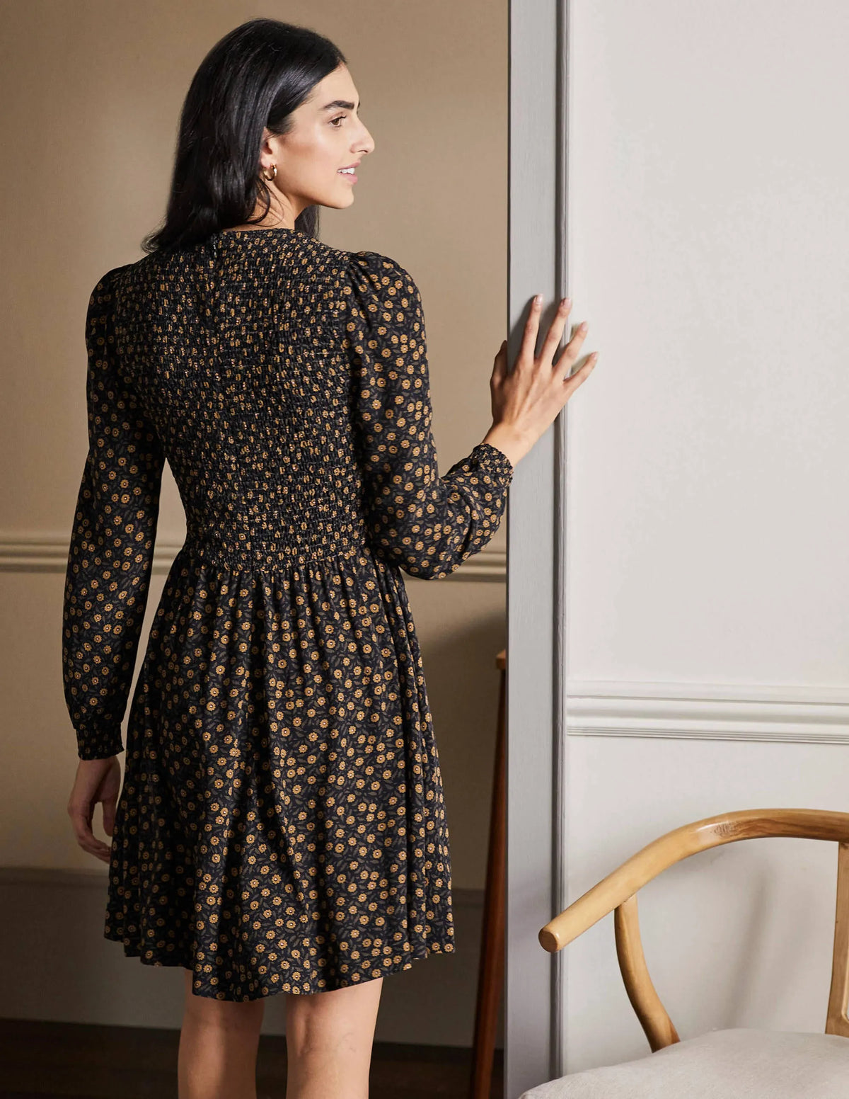 V-Neck Smocked Dress-Gold Rush, Rambling Ditsy