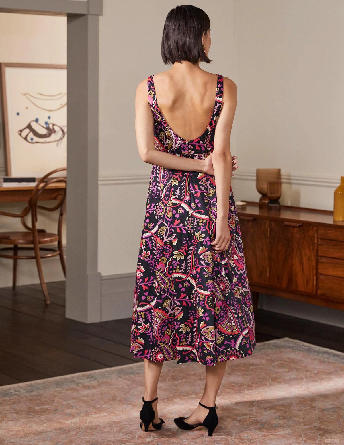 Scoop Back Fit and Flare Dress-Black, Fantastical