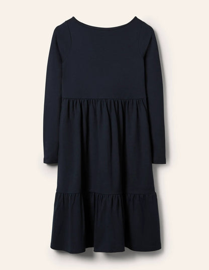 Tiered Ponte Dress-Navy