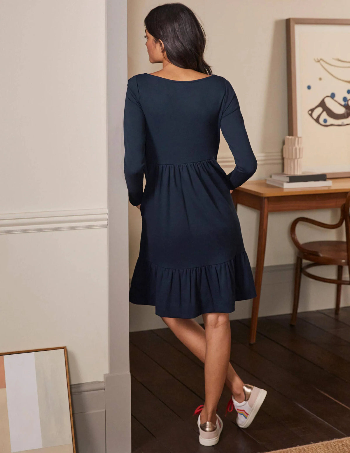 Tiered Ponte Dress-Navy