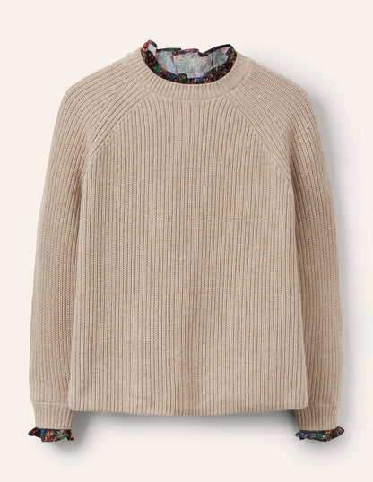 Relaxed Woven Mix Sweater-Chinchilla Melange