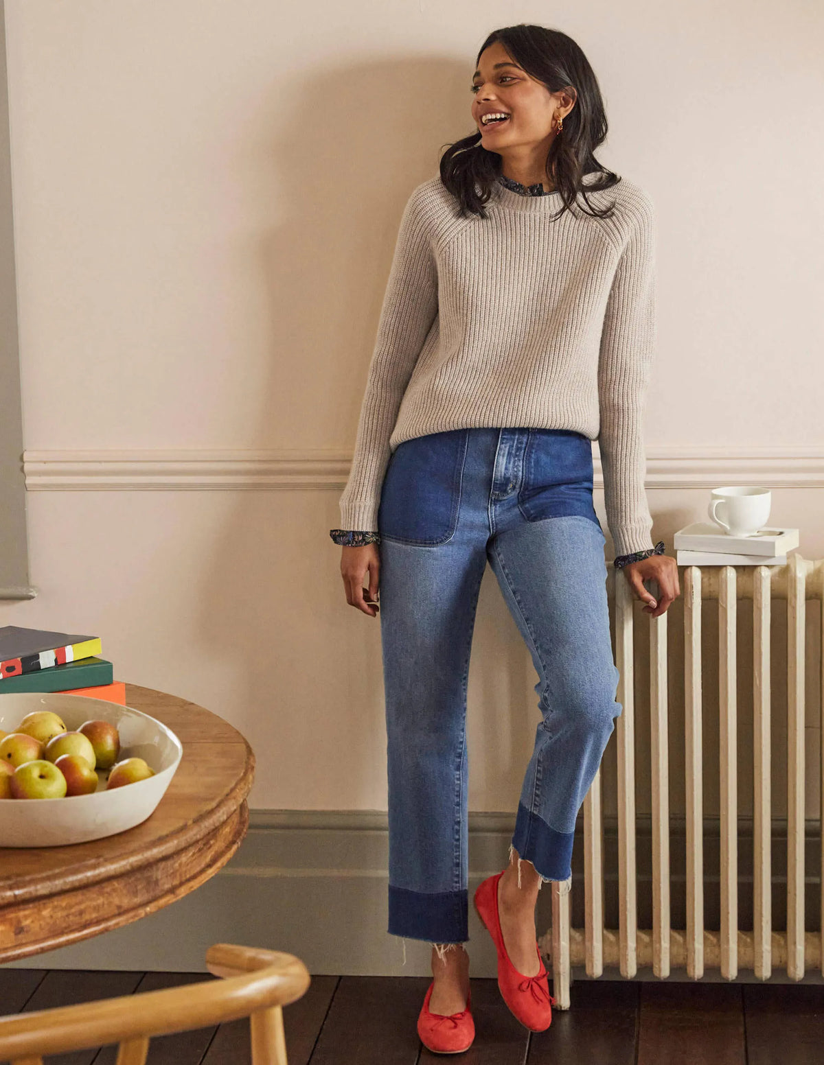 Relaxed Woven Mix Sweater-Chinchilla Melange