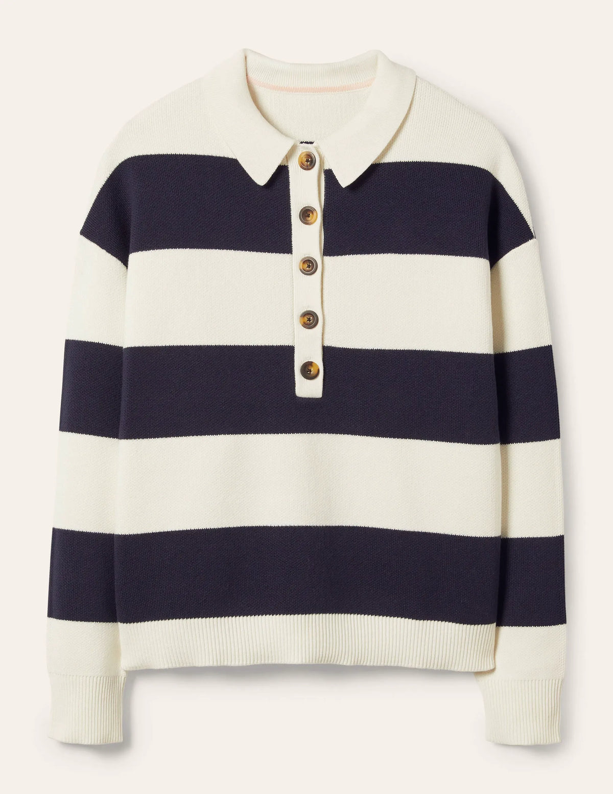 Striped Knitted Rugby Sweater-Ivory and Navy Stripe
