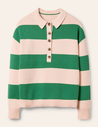 Striped Knitted Rugby Sweater-Milkshake and Irish Green