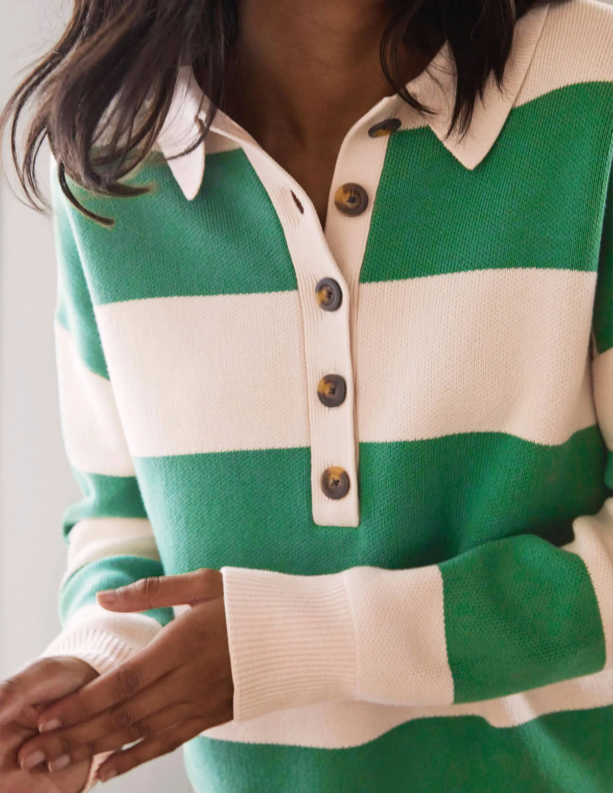 Striped Knitted Rugby Sweater-Milkshake and Irish Green