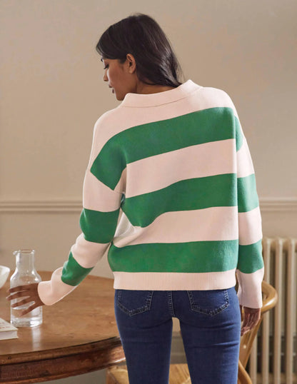 Striped Knitted Rugby Sweater-Milkshake and Irish Green
