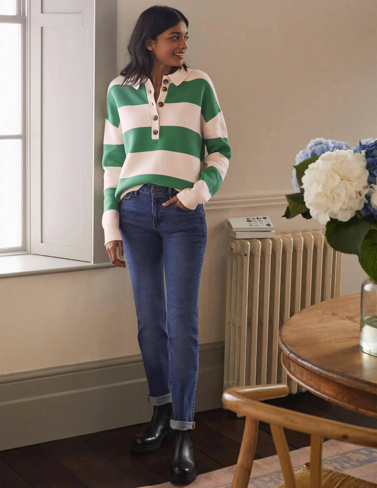 Striped Knitted Rugby Sweater-Milkshake and Irish Green
