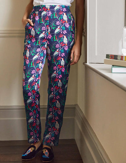 Ludlow Satin Pants-French Navy, Berry Bird