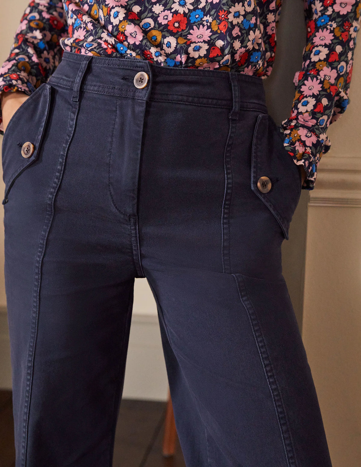 Wide Leg Chino Pants-Navy
