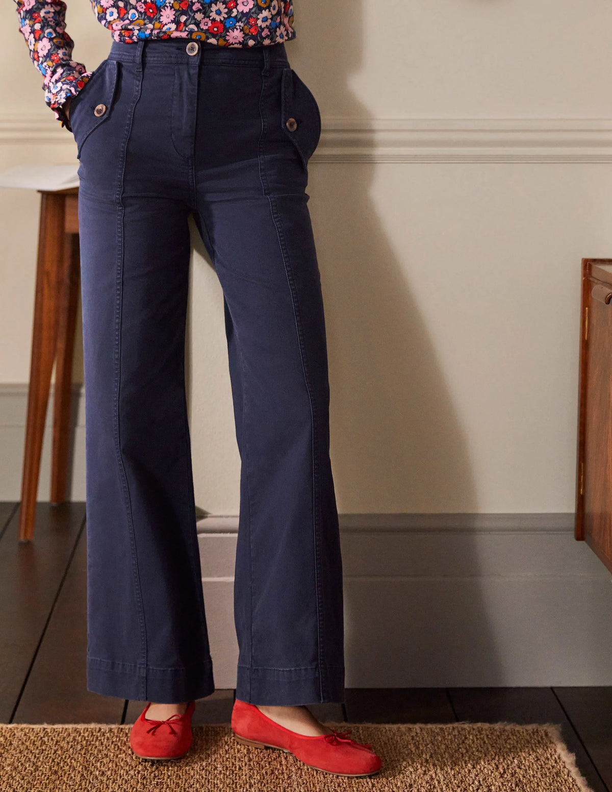Wide Leg Chino Pants-Navy