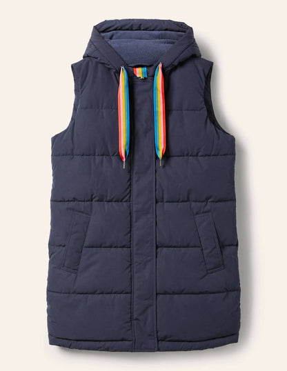 Long Puffer Vest-Navy/Milkshake