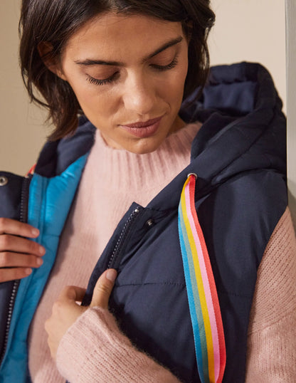 Long Puffer Vest-Navy/Milkshake