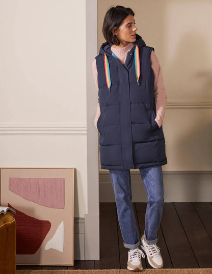 Long Puffer Vest-Navy/Milkshake
