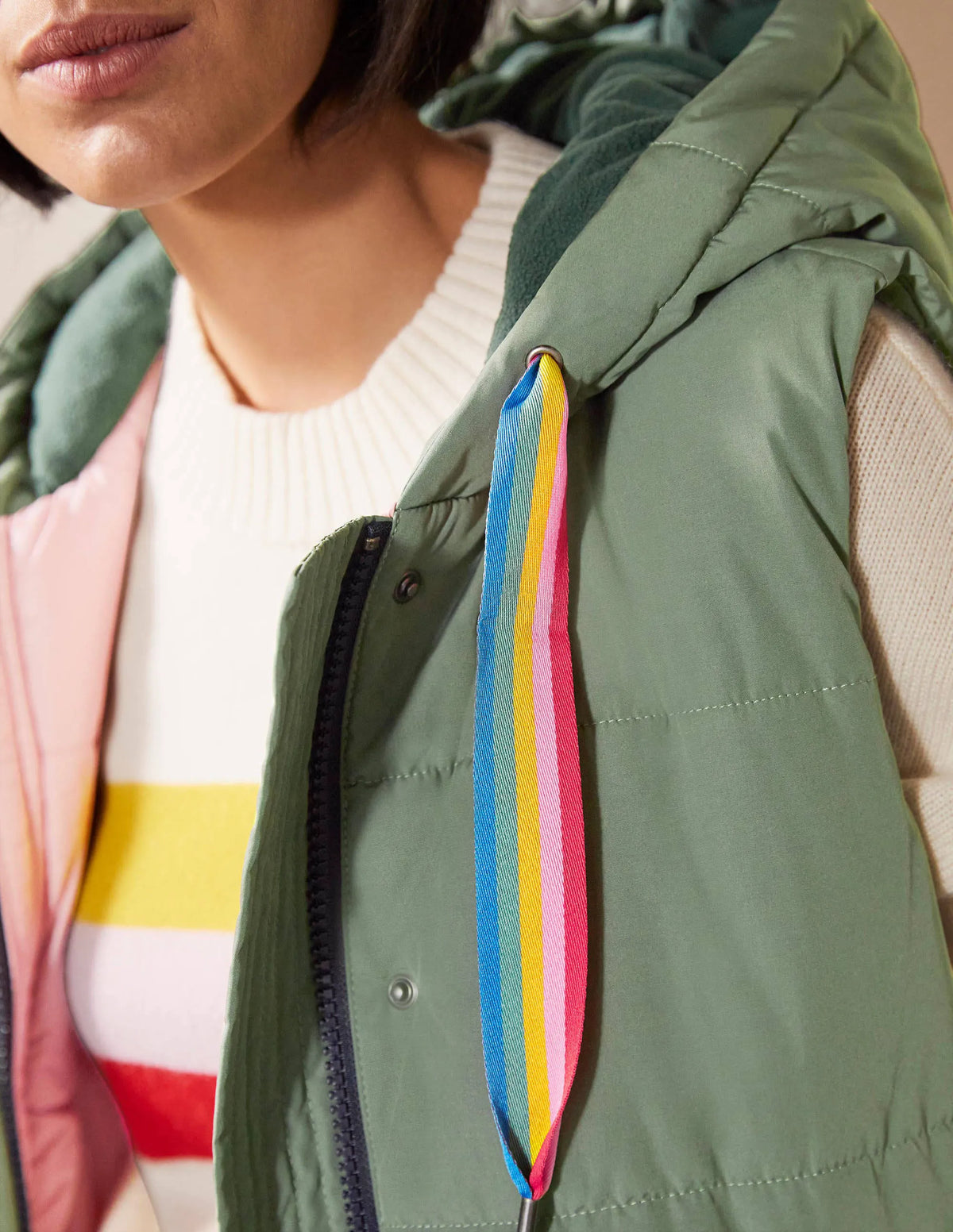 Long Puffer Vest-Alder/Milkshake