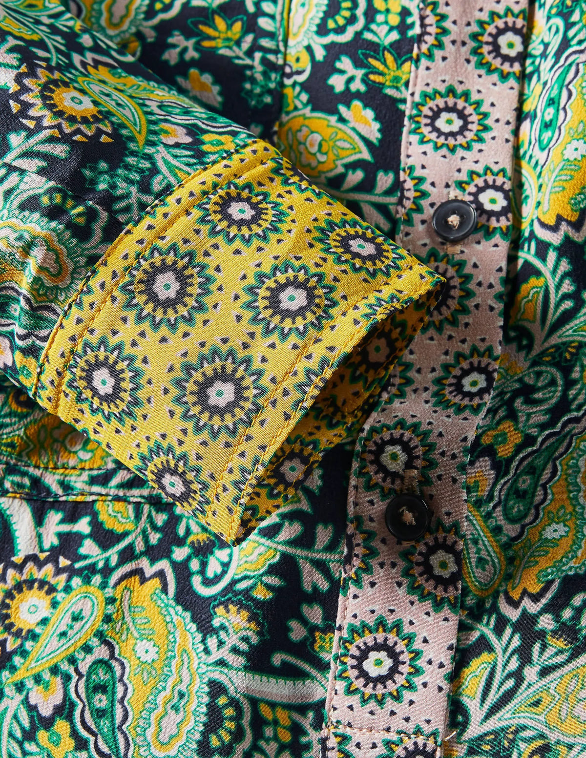 Silk Collarless Blouse-Honey Gold/ French Navy