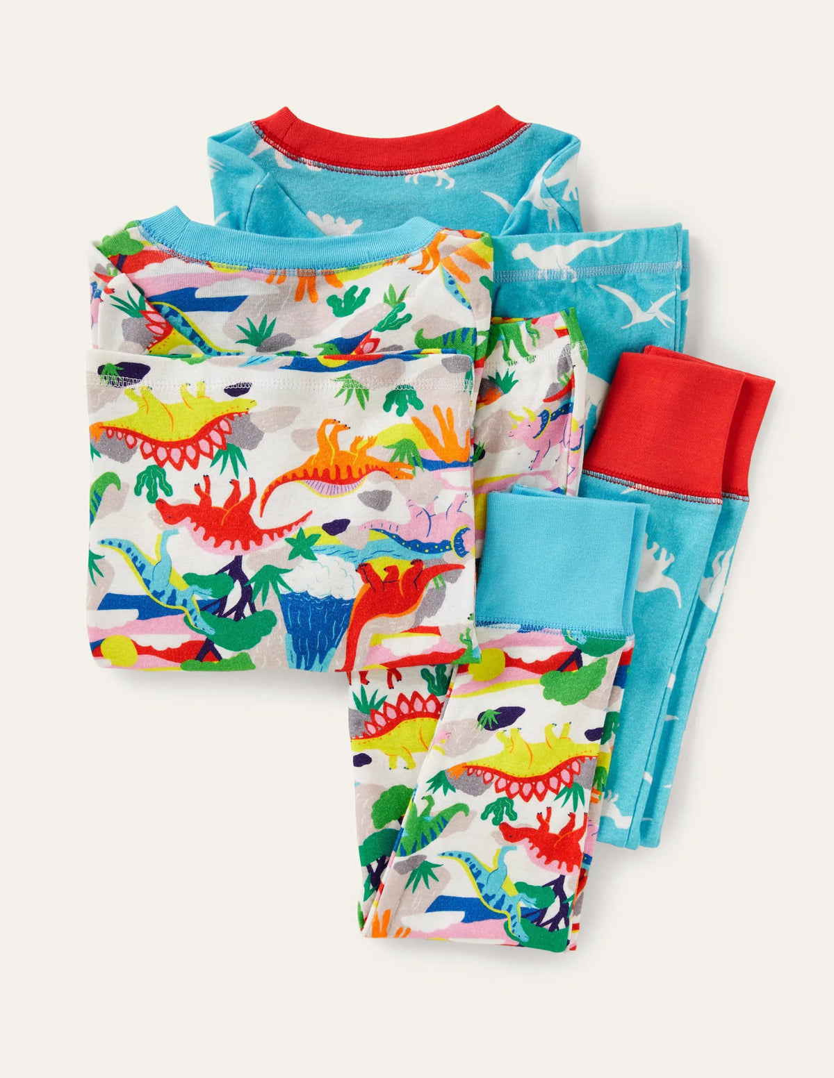 Cosy Twin Pack Long Pajamas-Ivory Multi Dino Sunset