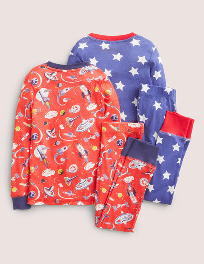 Cosy Twin Pack Long Pajamas-Cherry Tomato Space