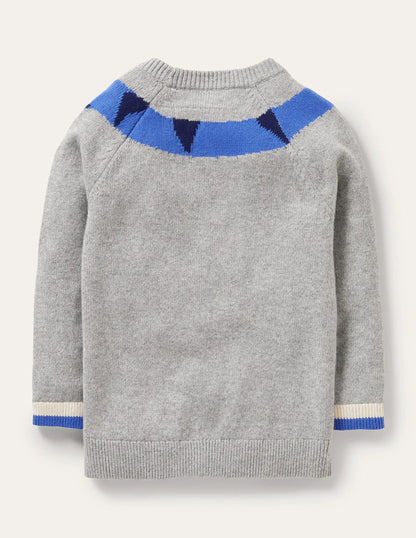 Fun Sweater-Grey Melange Dinosaur