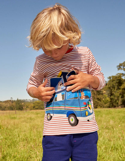 Lift-the-flap Vehicle T-shirt-Strawberry Red/Ivory Camper