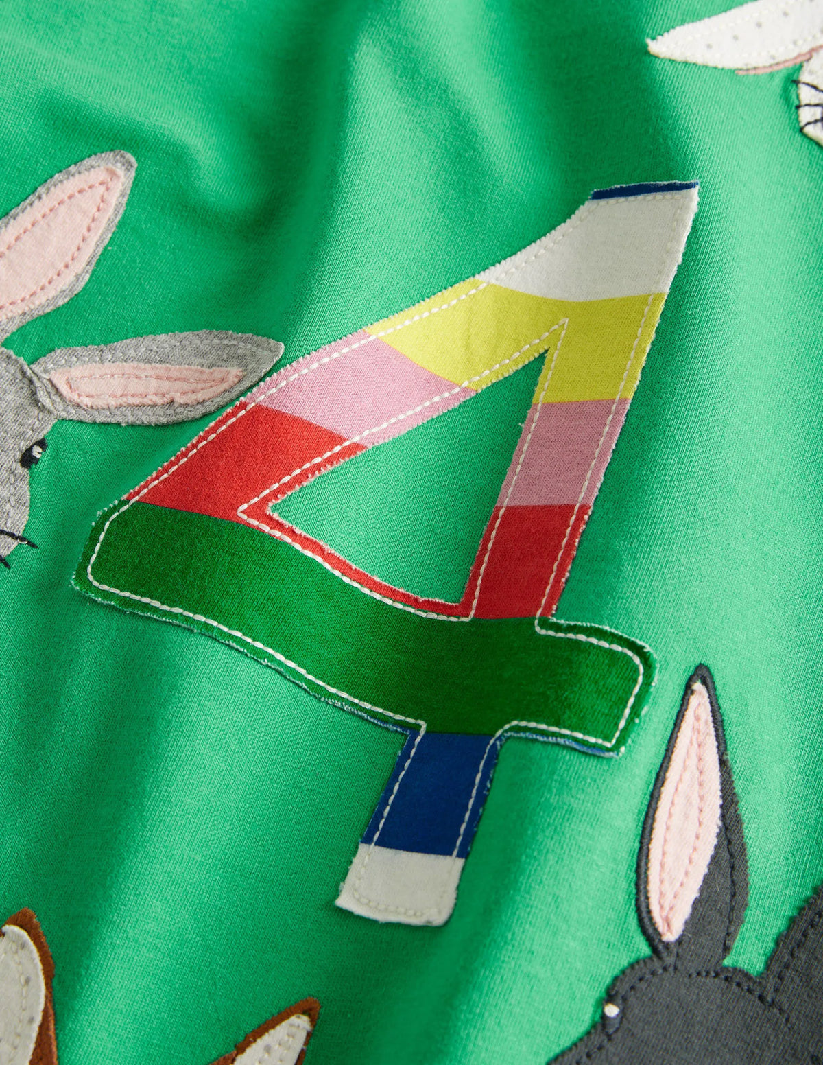 Birthday Appliqué T-shirt-Aloe Green Bunnies Four