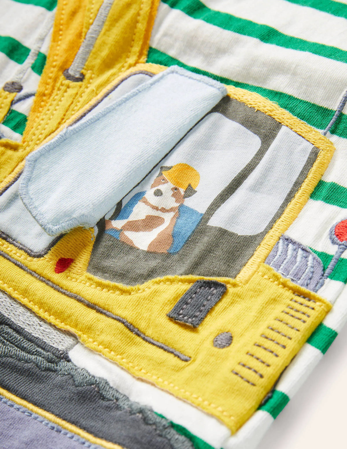 Lift-the-flap Vehicle T-shirt-Ivory/Highland Green Digger