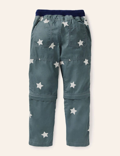 Zip-off Techno Pants-Cobble Grey Stars