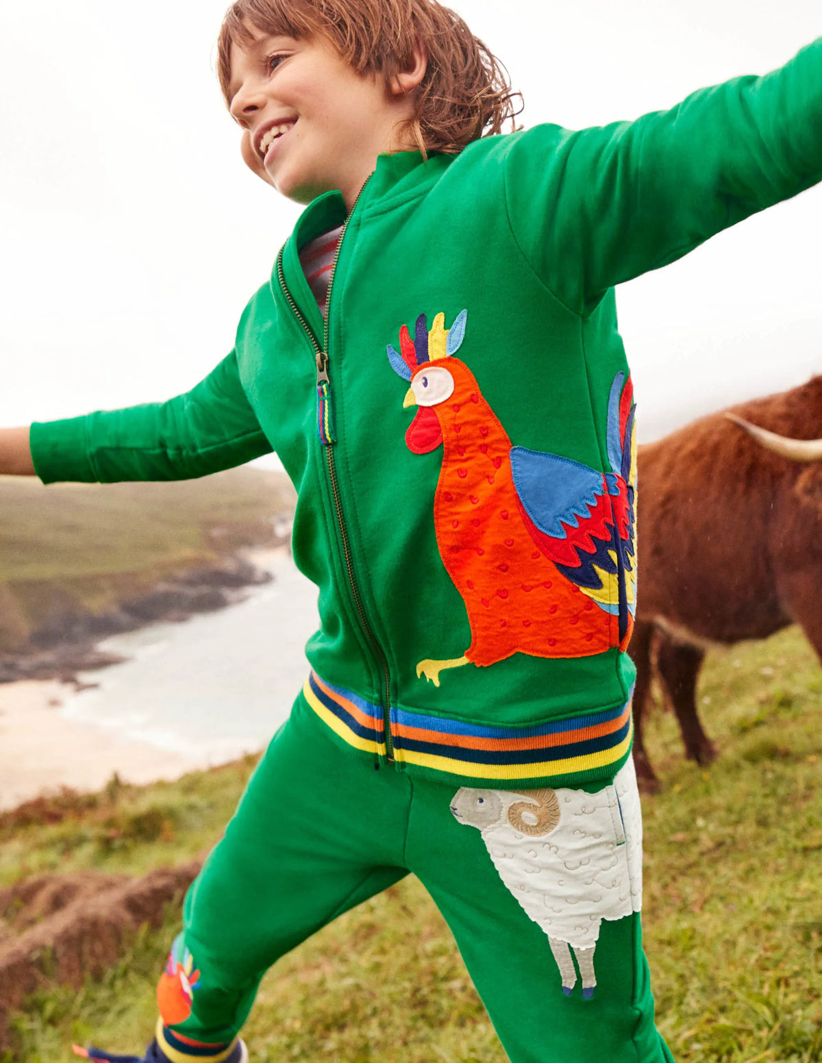 Cockrel Appliqué Joggers-Green Pepper Animals