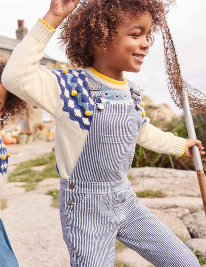 Striped Overalls-Indigo Ticking
