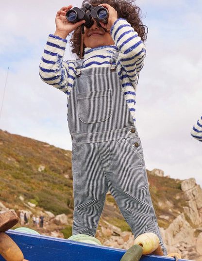 Striped Overalls-Indigo Ticking