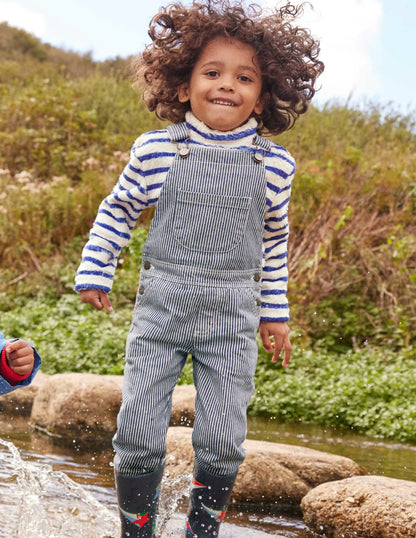 Striped Overalls-Indigo Ticking