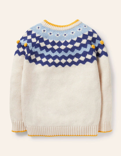 Chunky Fair Isle Crew Sweater-Ecru Marl Fair Isle