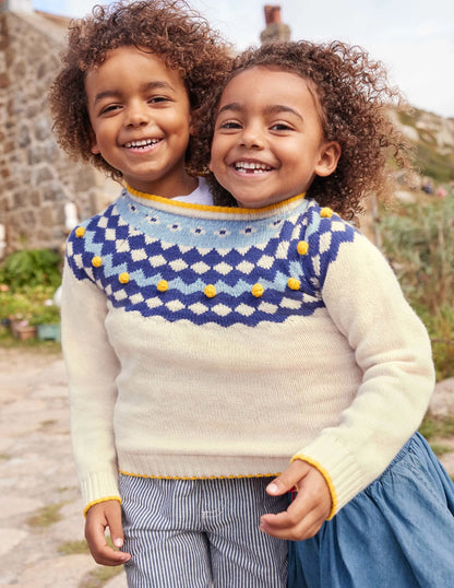 Chunky Fair Isle Crew Sweater-Ecru Marl Fair Isle