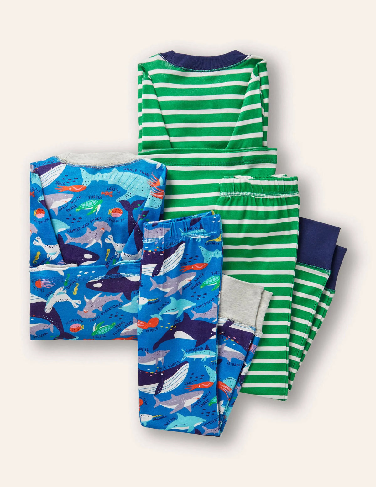 Cosy Twin Pack Long Pajamas-Bold Blue Underwater