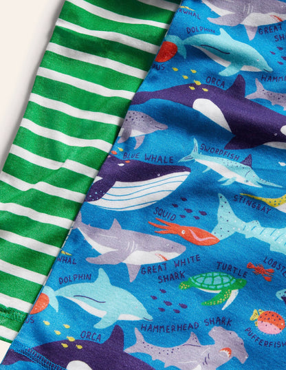 Cosy Twin Pack Long Pajamas-Bold Blue Underwater