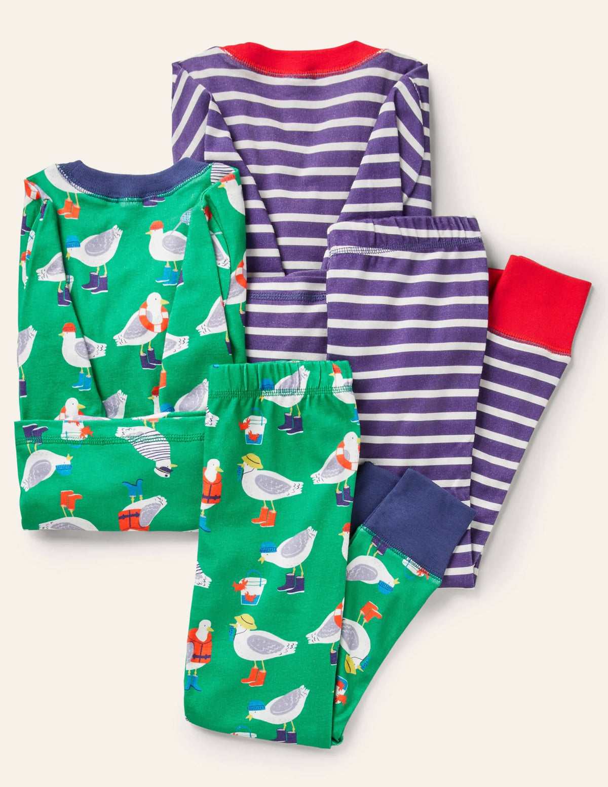 Cosy Twin Pack Long Pajamas-Green Pepper Seaside Seagulls