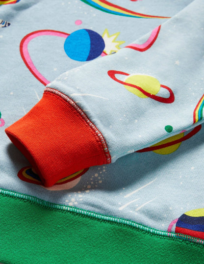 Appliqué Scene Sweatshirt-Mineral Blue Rainbow Space