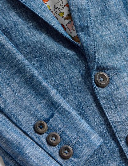 Linen Blazer-Chambray Blue