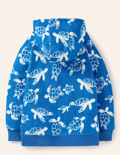 Towelling Zip-through Hoodie-Moroccan Blue Turtle