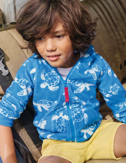 Towelling Zip-through Hoodie-Moroccan Blue Turtle