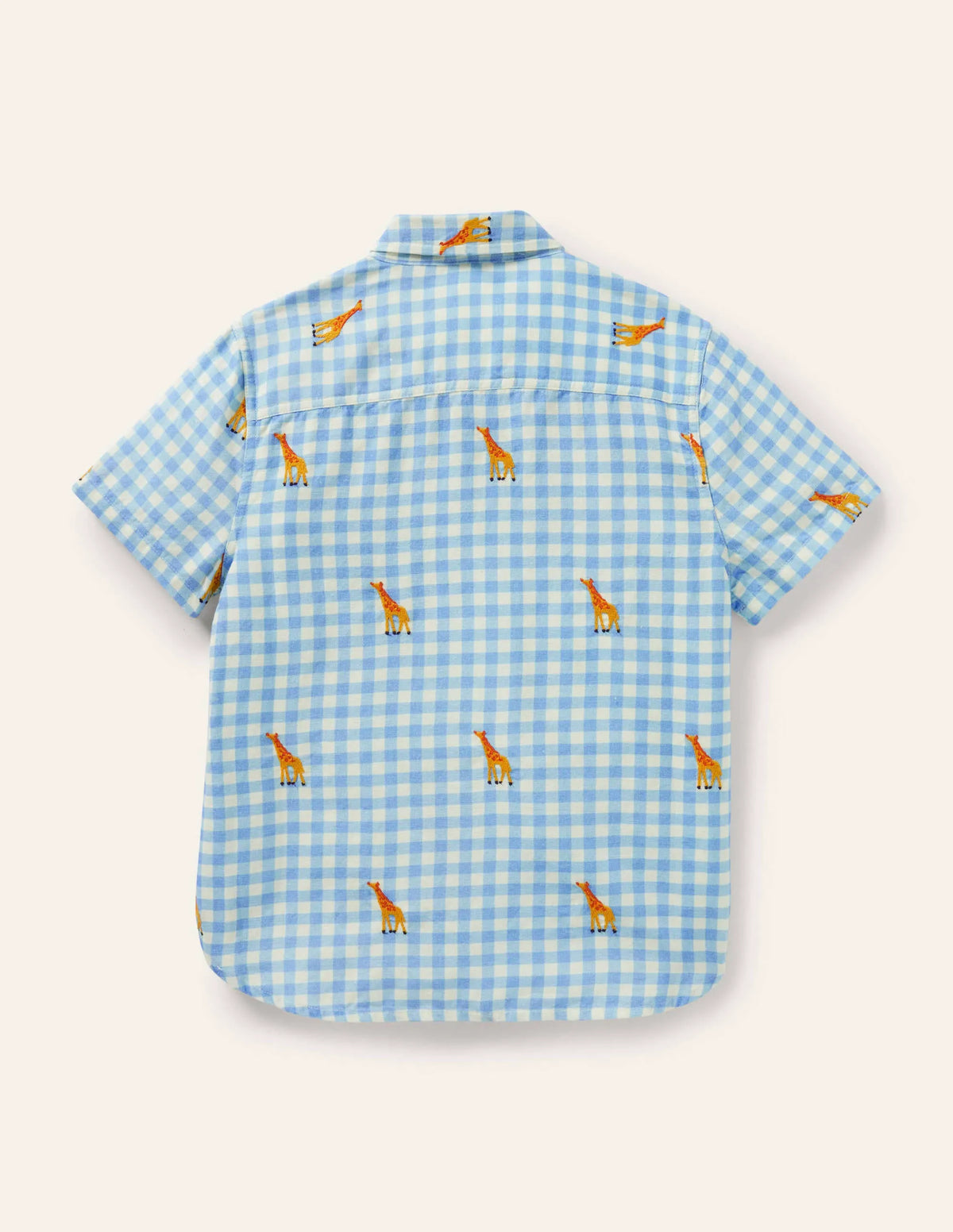 Vacation Shirt-Gingham Embroidered Giraffe