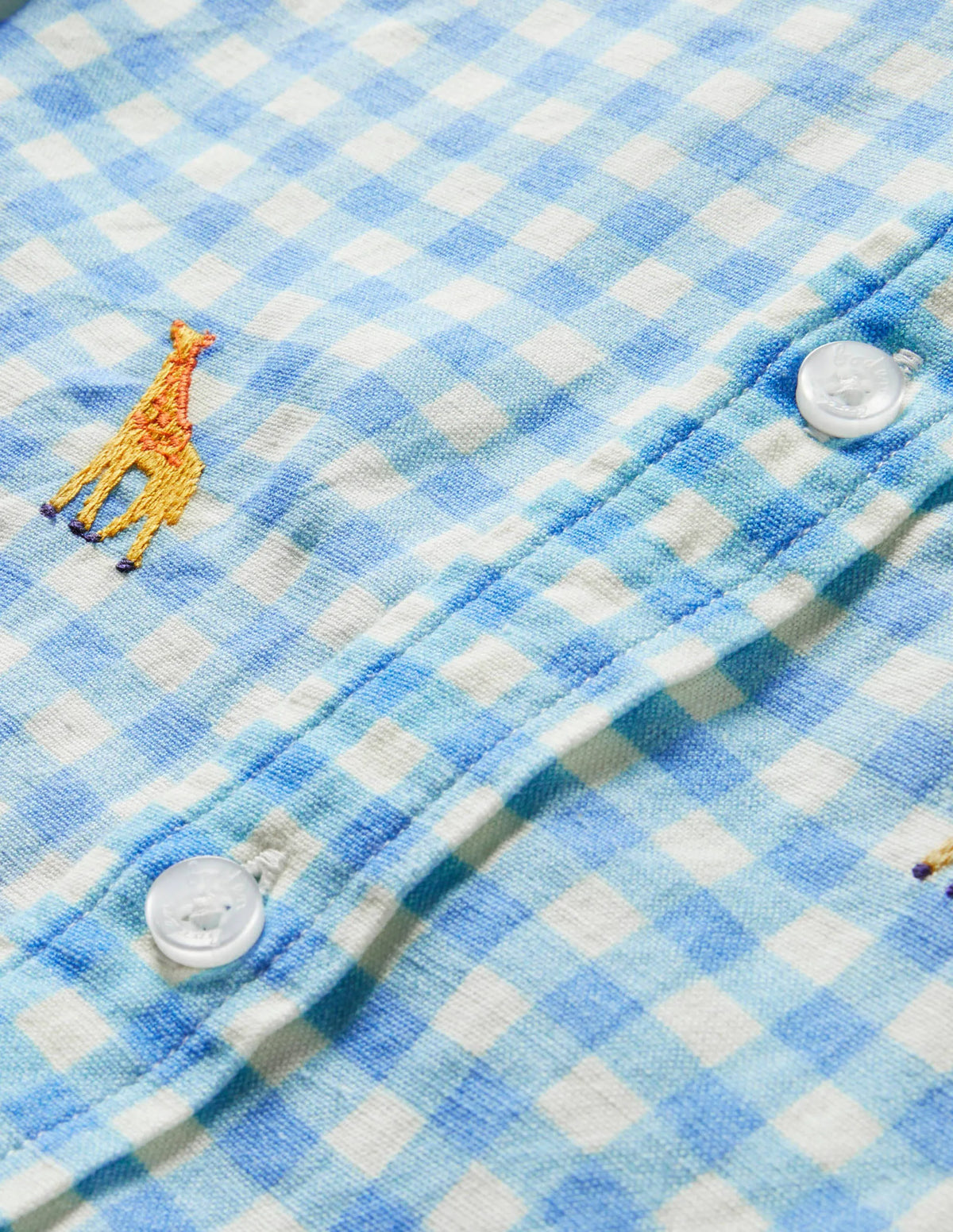 Vacation Shirt-Gingham Embroidered Giraffe
