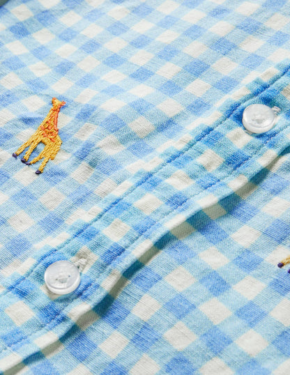 Vacation Shirt-Gingham Embroidered Giraffe
