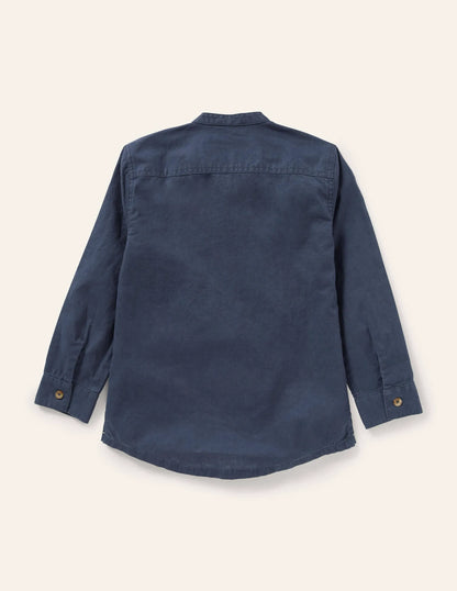 Linen Cotton Grandad Shirt-Indigo