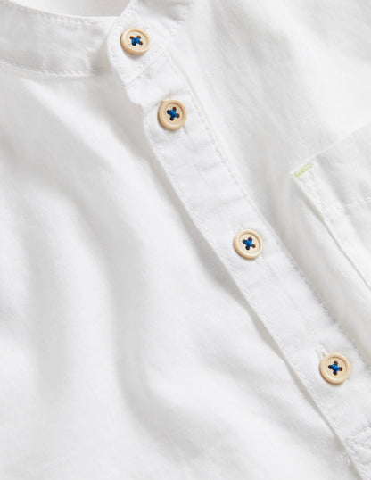 Linen Cotton Grandad Shirt-White