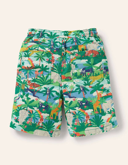 Pull-on Drawstring Shorts-Jungle Scene