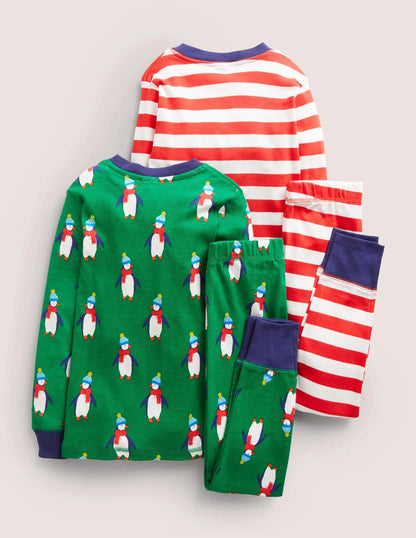 Cosy Twin Pack Long Pajamas-Highland Green Penguins