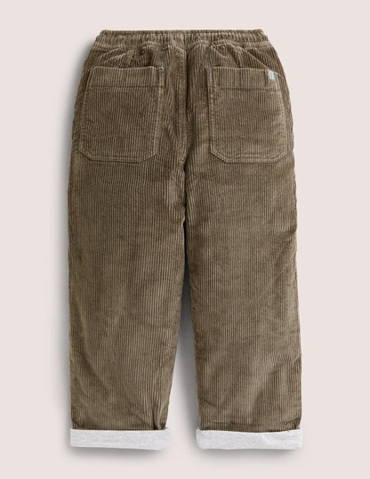 Lined Cord Pants-Khaki Green Cord