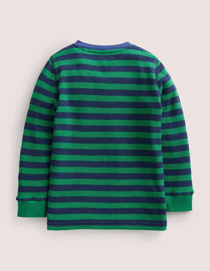 Waffle Henley T-Shirt-Shady Glade Green/ Navy Marl