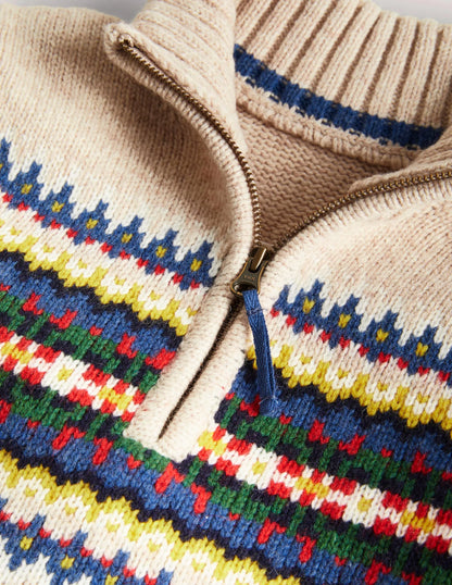 Cable Half Zip Sweater-Ecru Marl